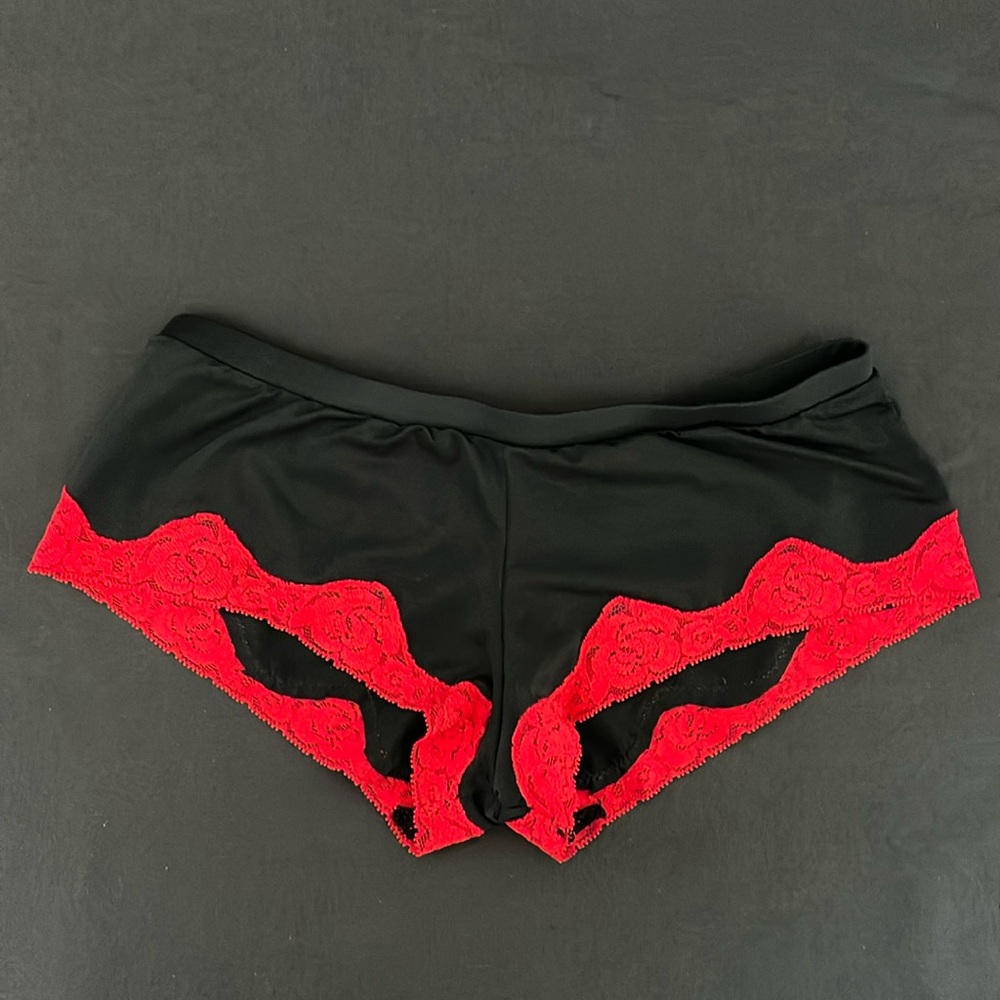 Black with Red Lace Trim Boy cut Shorts